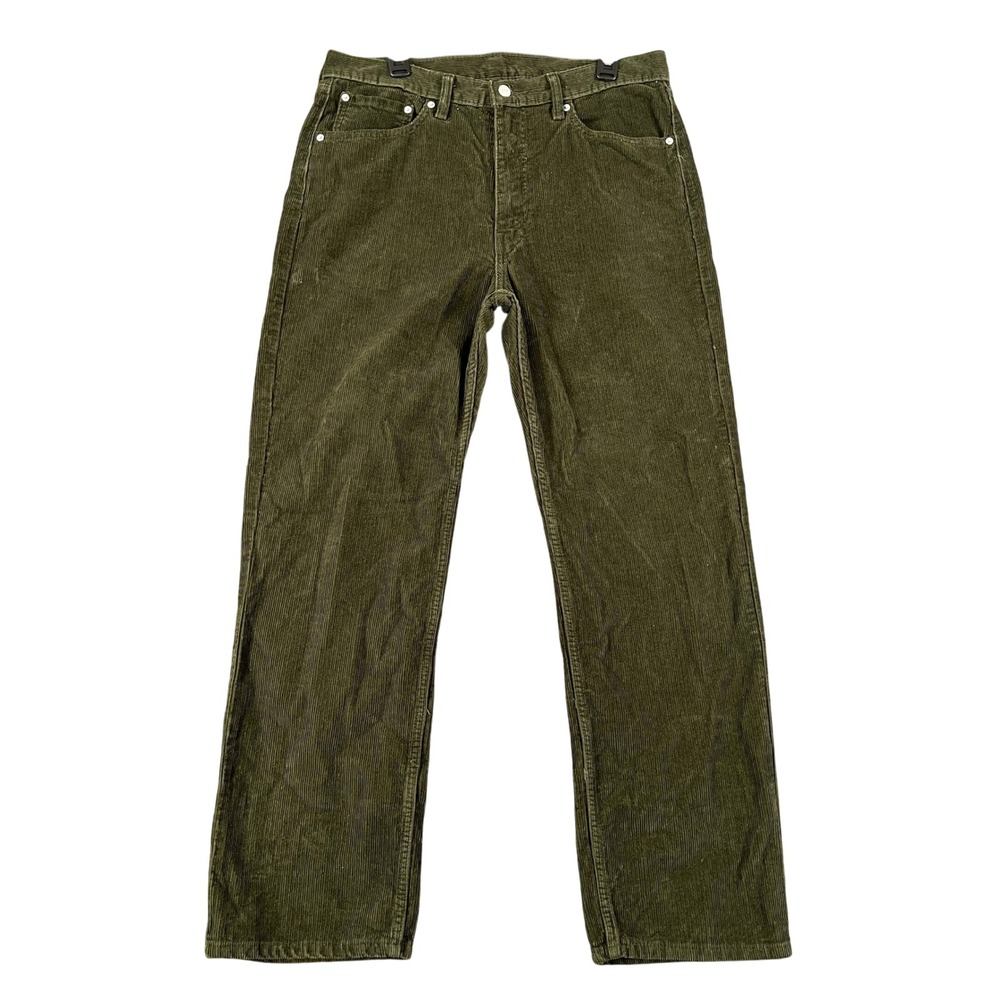 Levi's 565 Corduroy Pants Mens 33x30 Olive Green Loose Fit Straight Casual Wear